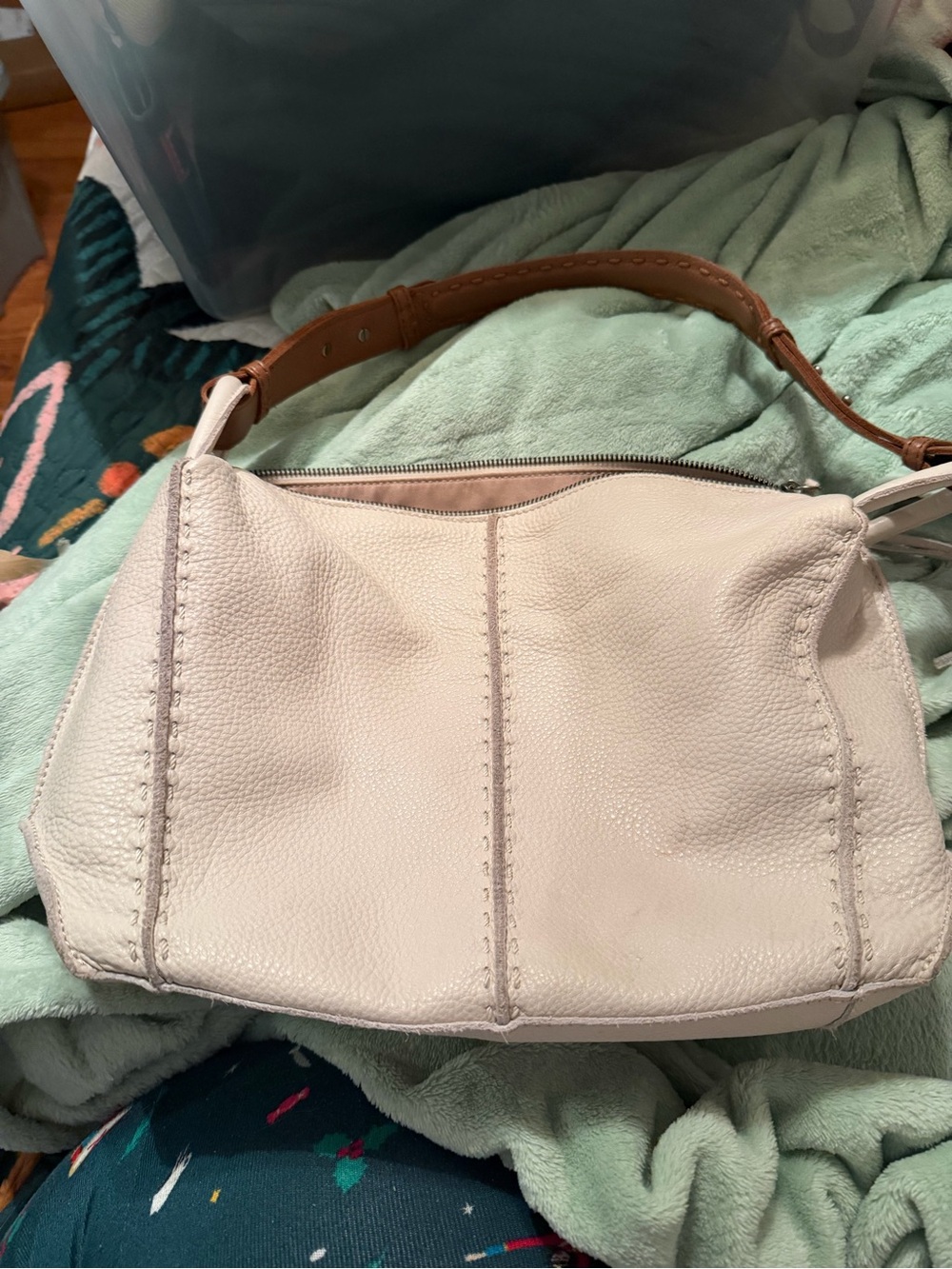 The Sak, Stone in color. Shoulder Bag with Tan Strap